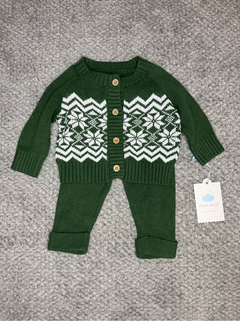 Cloud Island Unisex Baby’s 2pc Holiday Knit Sweater & Pants Set - Green 0-3M NWT